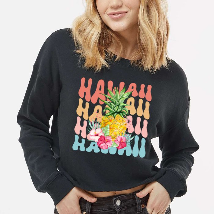 Hawaii Pineapple Summer Groovy Retro Cropped Pullover Crew