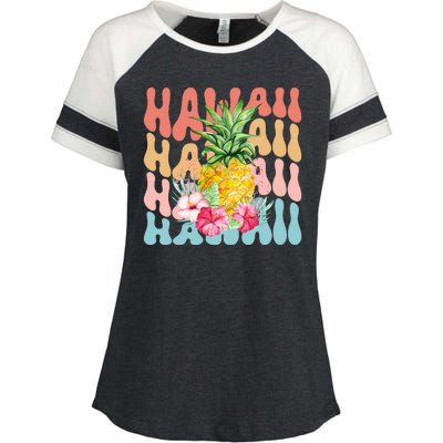 Hawaii Pineapple Summer Groovy Retro Enza Ladies Jersey Colorblock Tee