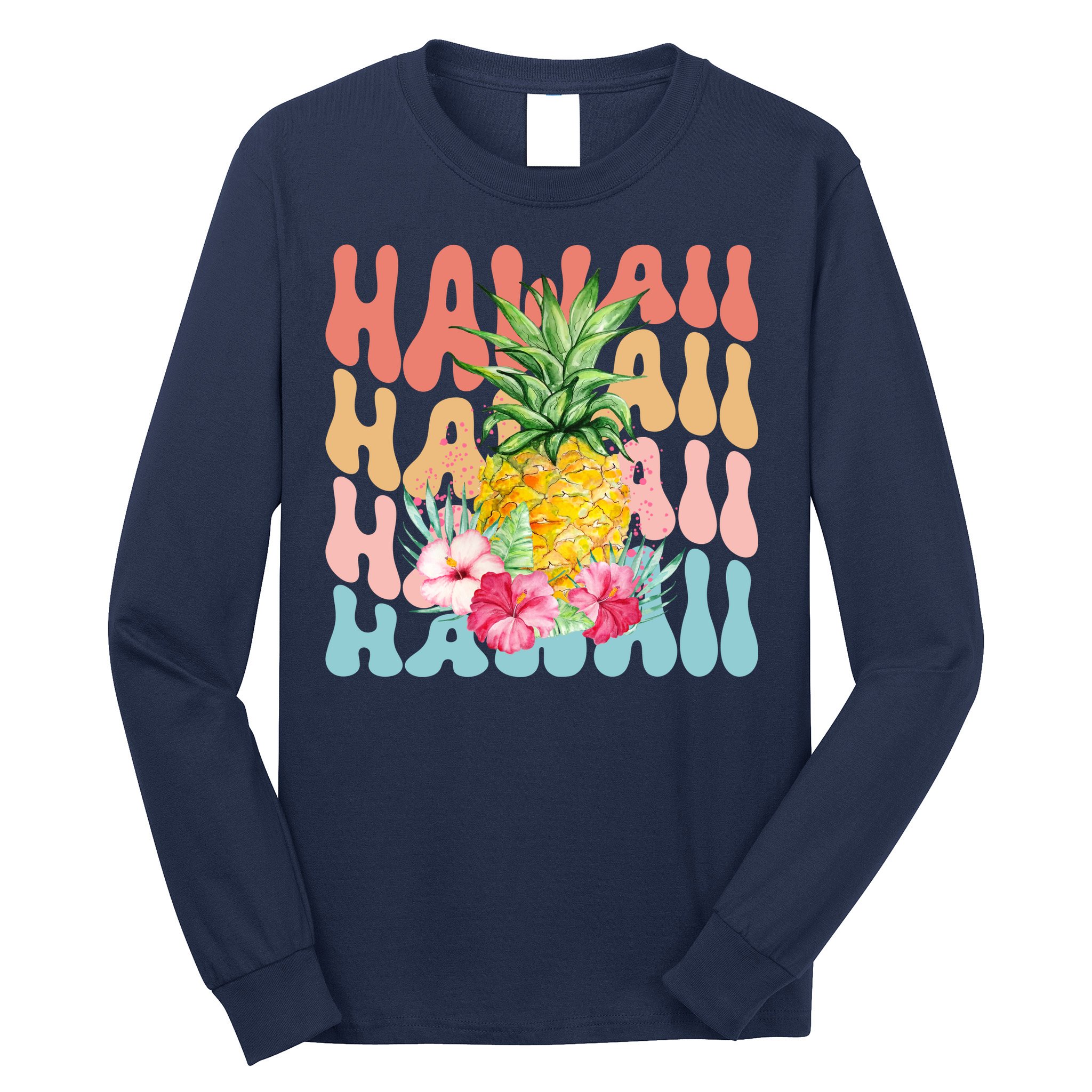 Hawaii Pineapple Summer Groovy Retro Long Sleeve Shirt
