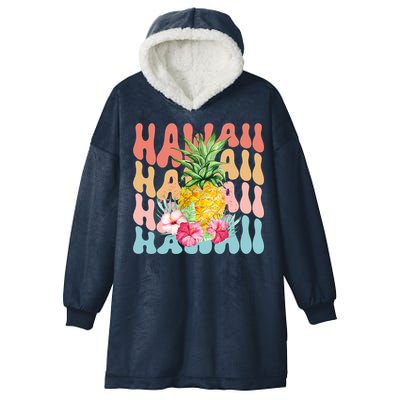 Hawaii Pineapple Summer Groovy Retro Hooded Wearable Blanket