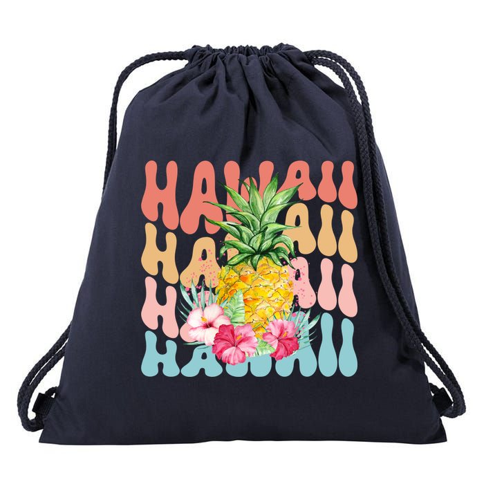 Hawaii Pineapple Summer Groovy Retro Drawstring Bag