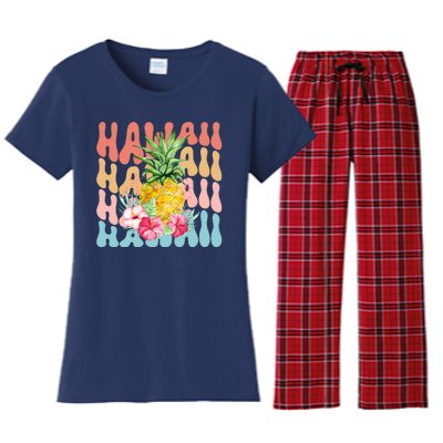 Hawaii Pineapple Summer Groovy Retro Women's Flannel Pajama Set