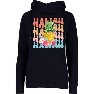 Hawaii Pineapple Summer Groovy Retro Womens Funnel Neck Pullover Hood