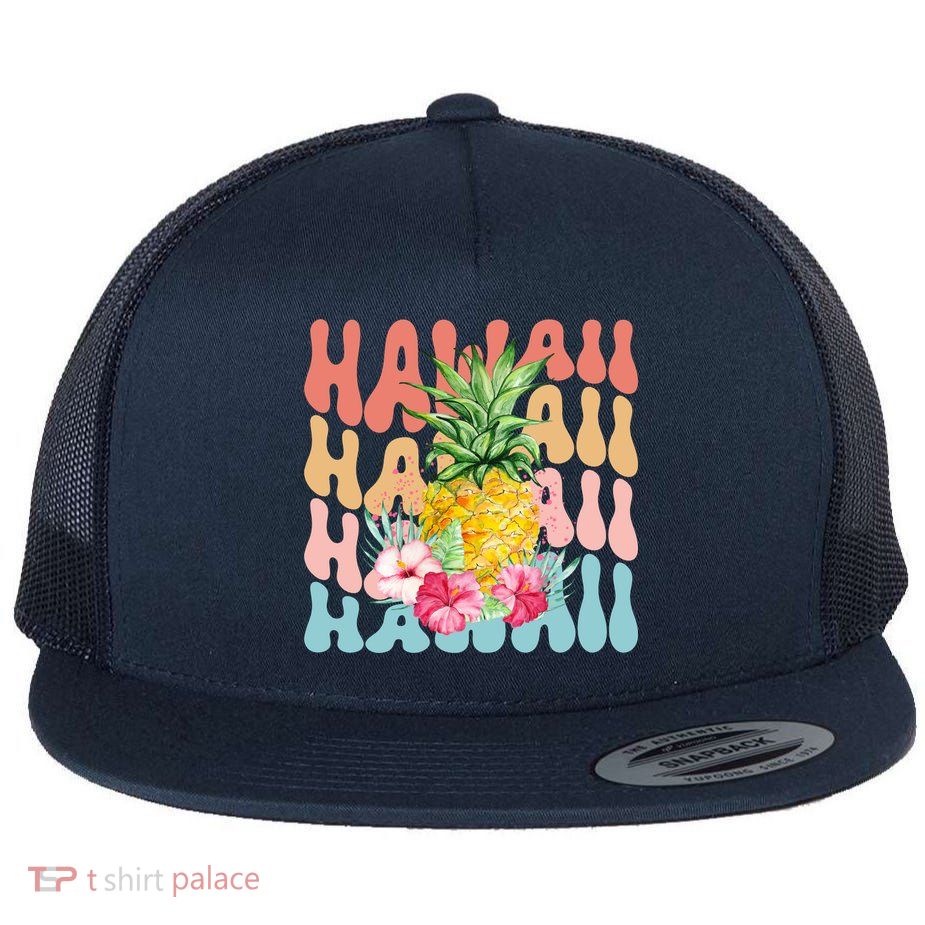 Hawaii Pineapple Summer Groovy Retro Flatbill Hat