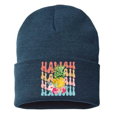 Hawaii Pineapple Summer Groovy Retro Sustainable Knit Beanie