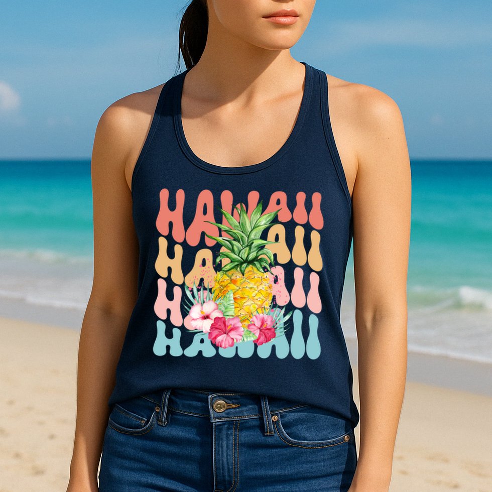 Hawaii Pineapple Summer Groovy Retro Womens Tank Top