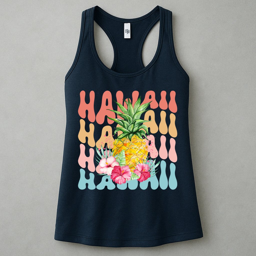 Hawaii Pineapple Summer Groovy Retro Womens Tank Top