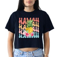 Hawaii Pineapple Summer Groovy Retro Crop Top