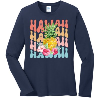 Hawaii Pineapple Summer Groovy Retro Ladies Long Sleeve Shirt