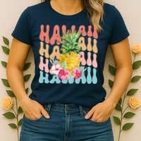 Hawaii Pineapple Summer Groovy Retro Womens T-Shirt