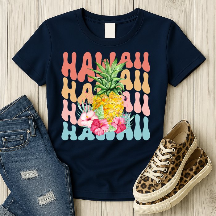 Hawaii Pineapple Summer Groovy Retro Womens T-Shirt