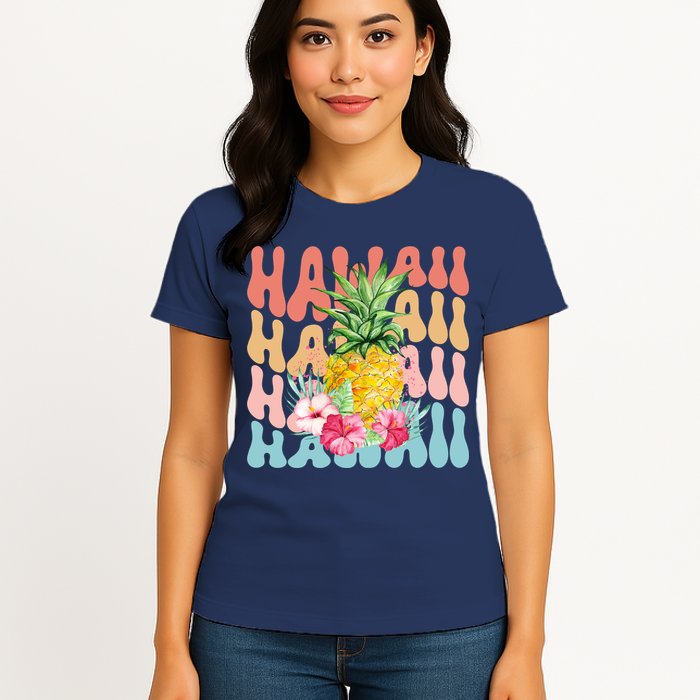 Hawaii Pineapple Summer Groovy Retro Womens T-Shirt