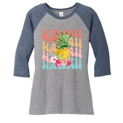 Hawaii Pineapple Summer Groovy Retro Women's Tri-Blend 3/4-Sleeve Raglan Shirt