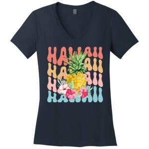 Hawaii Pineapple Summer Groovy Retro Women's V-Neck T-Shirt