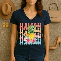 Hawaii Pineapple Summer Groovy Retro Women's V-Neck T-Shirt