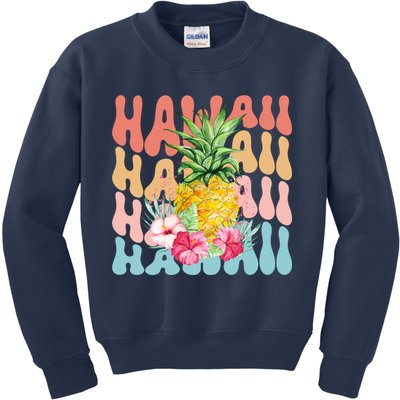 Hawaii Pineapple Summer Groovy Retro Kids Sweatshirt