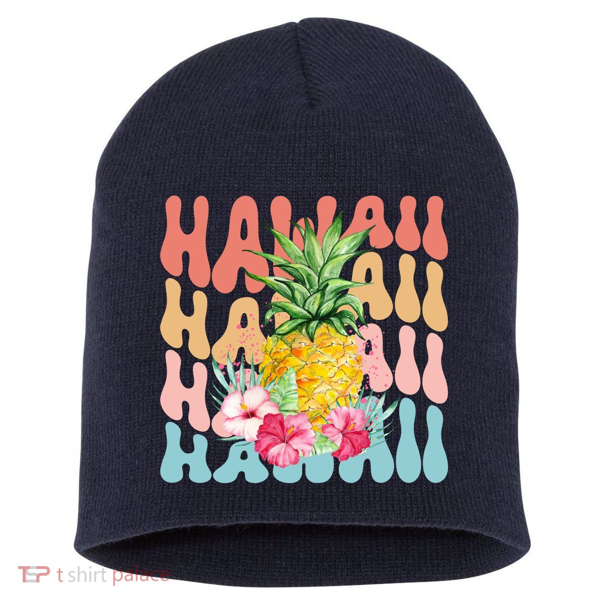 Hawaii Pineapple Summer Groovy Retro Short Acrylic Beanie