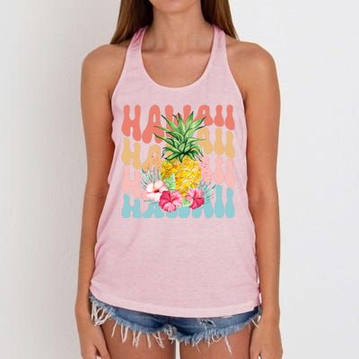 Hawaii Pineapple Summer Groovy Retro Women's Knotted Racerback Tank