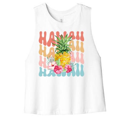 Hawaii Pineapple Summer Groovy Retro Women's Racerback Cropped Tank