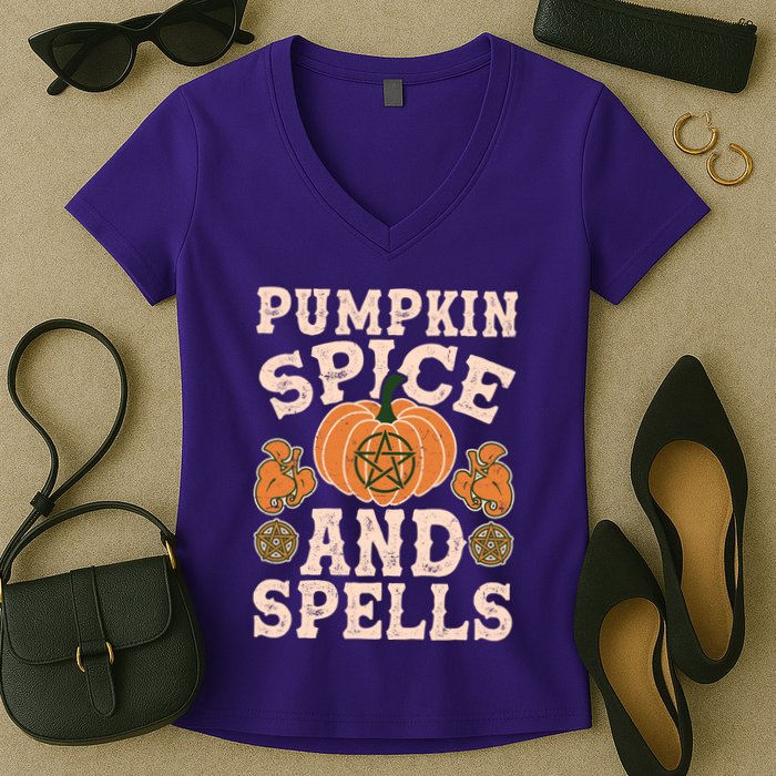 Halloween Pumpkin Spice And Spells Women's V-Neck T-Shirt