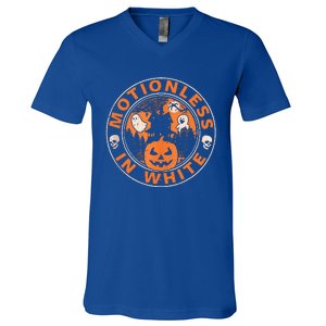 Halloween Pumpkin Scary Funny Motionlesses In White V-Neck T-Shirt