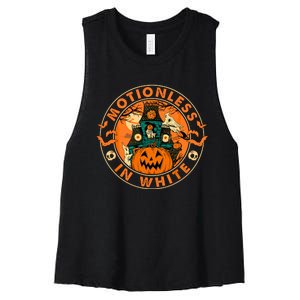 Halloween Pumpkin Scary Funny Motionlesses In White. Women's Racerback Cropped Tank