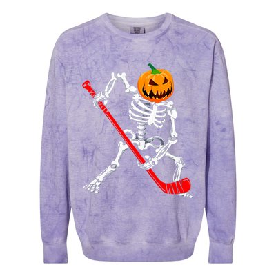 Hockey Player Skeleton Halloween Pumkin Costume For Boy Colorblast Crewneck Sweatshirt