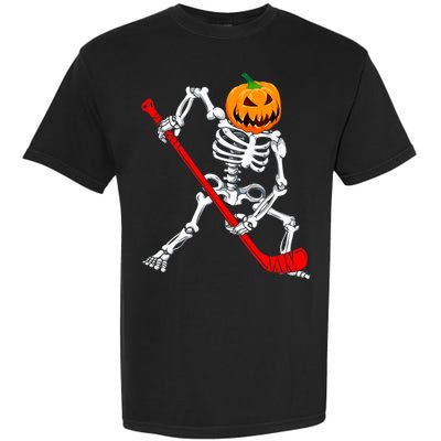 Hockey Player Skeleton Halloween Pumkin Costume For Boy Garment-Dyed Heavyweight T-Shirt