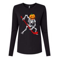 Hockey Player Skeleton Halloween Pumkin Costume For Boy Womens Cotton Relaxed Long Sleeve T-Shirt