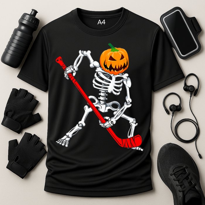 Hockey Player Skeleton Halloween Pumkin Costume For Boy Cooling Performance Crew T-Shirt