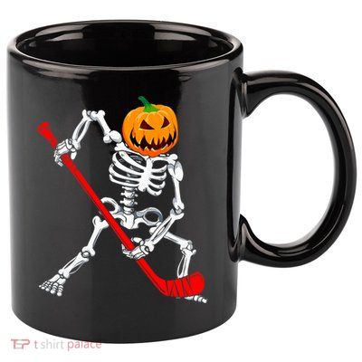 Hockey Player Skeleton Halloween Pumkin Costume For Boy 11oz C Handle Ceramic Mug