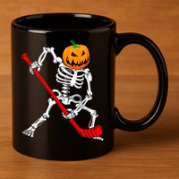Hockey Player Skeleton Halloween Pumkin Costume For Boy 11oz C Handle Ceramic Mug