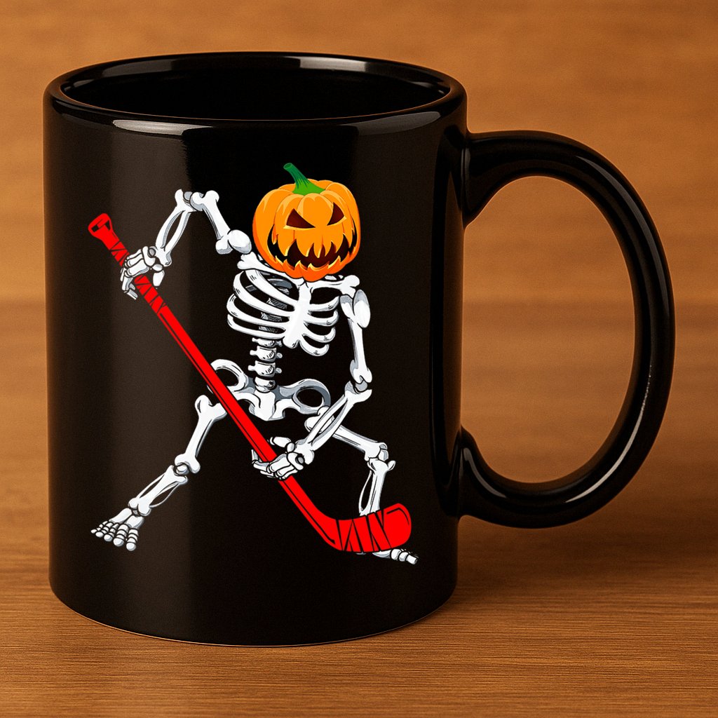 Hockey Player Skeleton Halloween Pumkin Costume For Boy 11oz C Handle Ceramic Mug