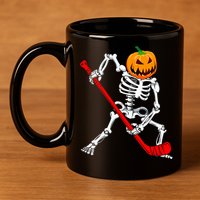 Hockey Player Skeleton Halloween Pumkin Costume For Boy 11oz C Handle Ceramic Mug