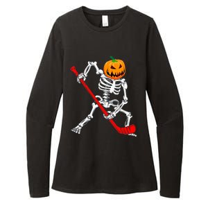 Hockey Player Skeleton Halloween Pumkin Costume For Boy Womens CVC Long Sleeve Shirt