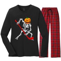 Hockey Player Skeleton Halloween Pumkin Costume For Boy Women's Long Sleeve Flannel Pajama Set 