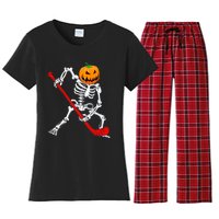 Hockey Player Skeleton Halloween Pumkin Costume For Boy Women's Flannel Pajama Set