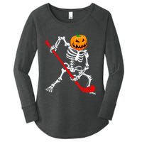 Hockey Player Skeleton Halloween Pumkin Costume For Boy Women's Perfect Tri Tunic Long Sleeve Shirt