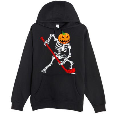 Hockey Player Skeleton Halloween Pumkin Costume For Boy Premium Pullover Hoodie