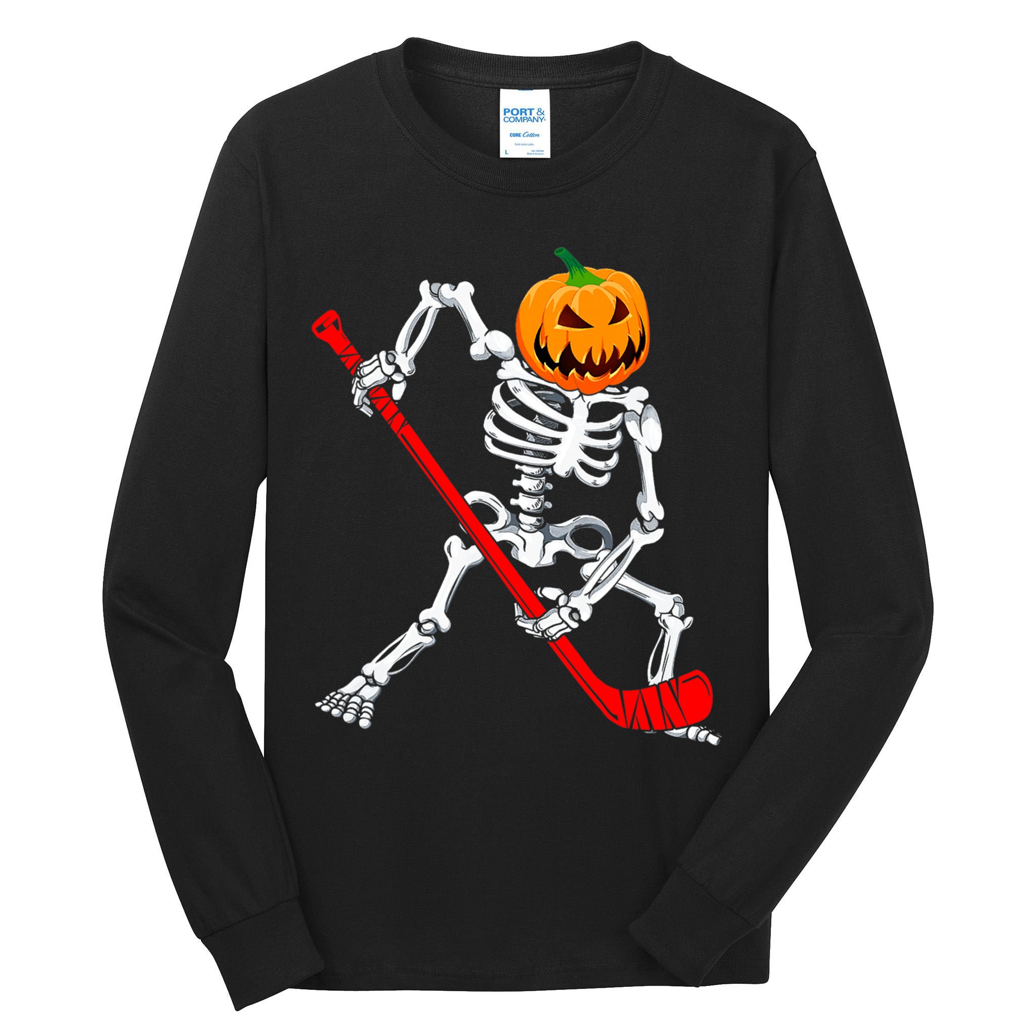 Hockey Player Skeleton Halloween Pumkin Costume For Boy Tall Long Sleeve T-Shirt
