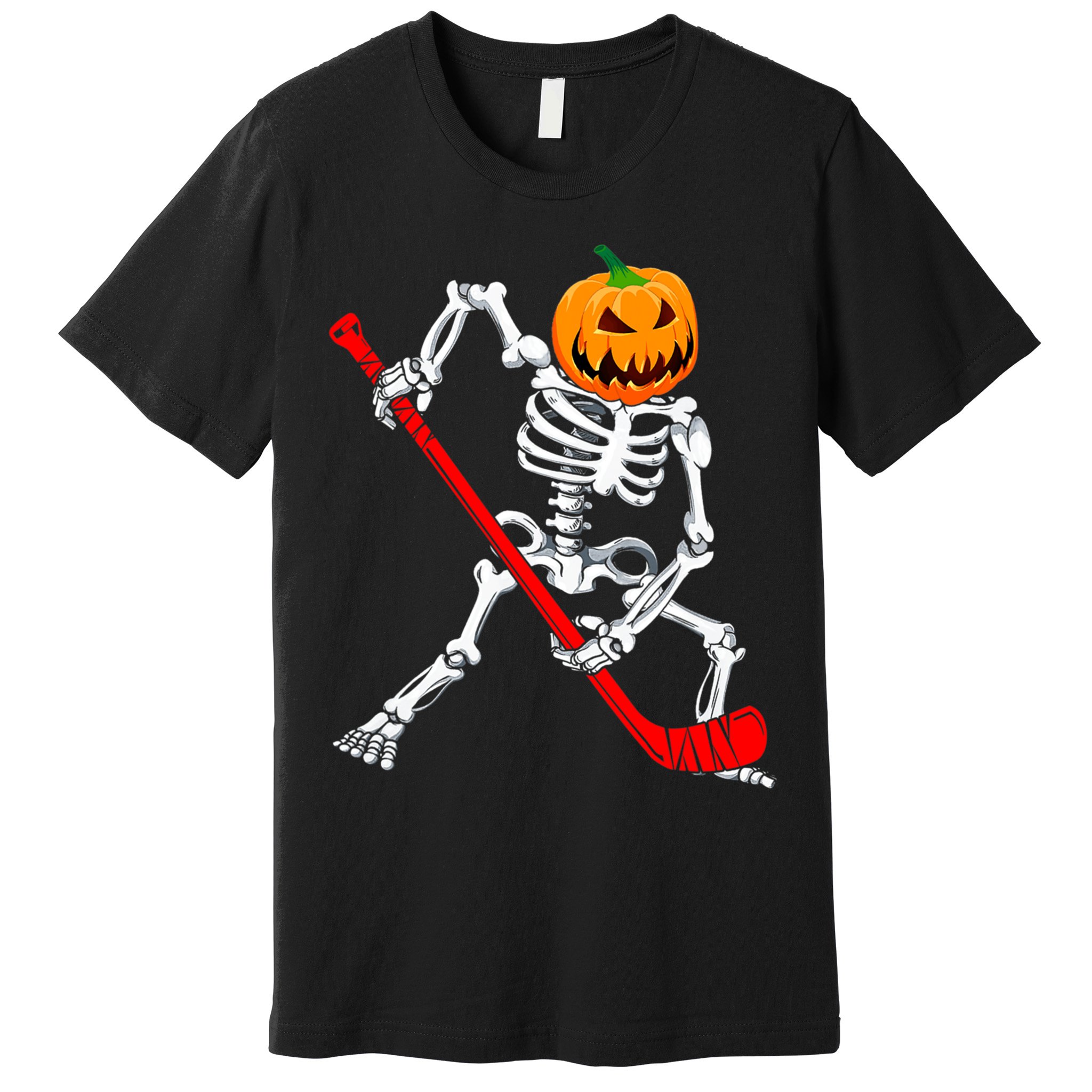 Hockey Player Skeleton Halloween Pumkin Costume For Boy Premium T-Shirt