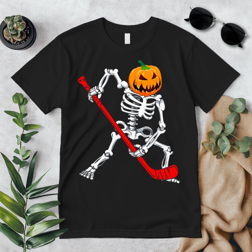 Hockey Player Skeleton Halloween Pumkin Costume For Boy Premium T-Shirt