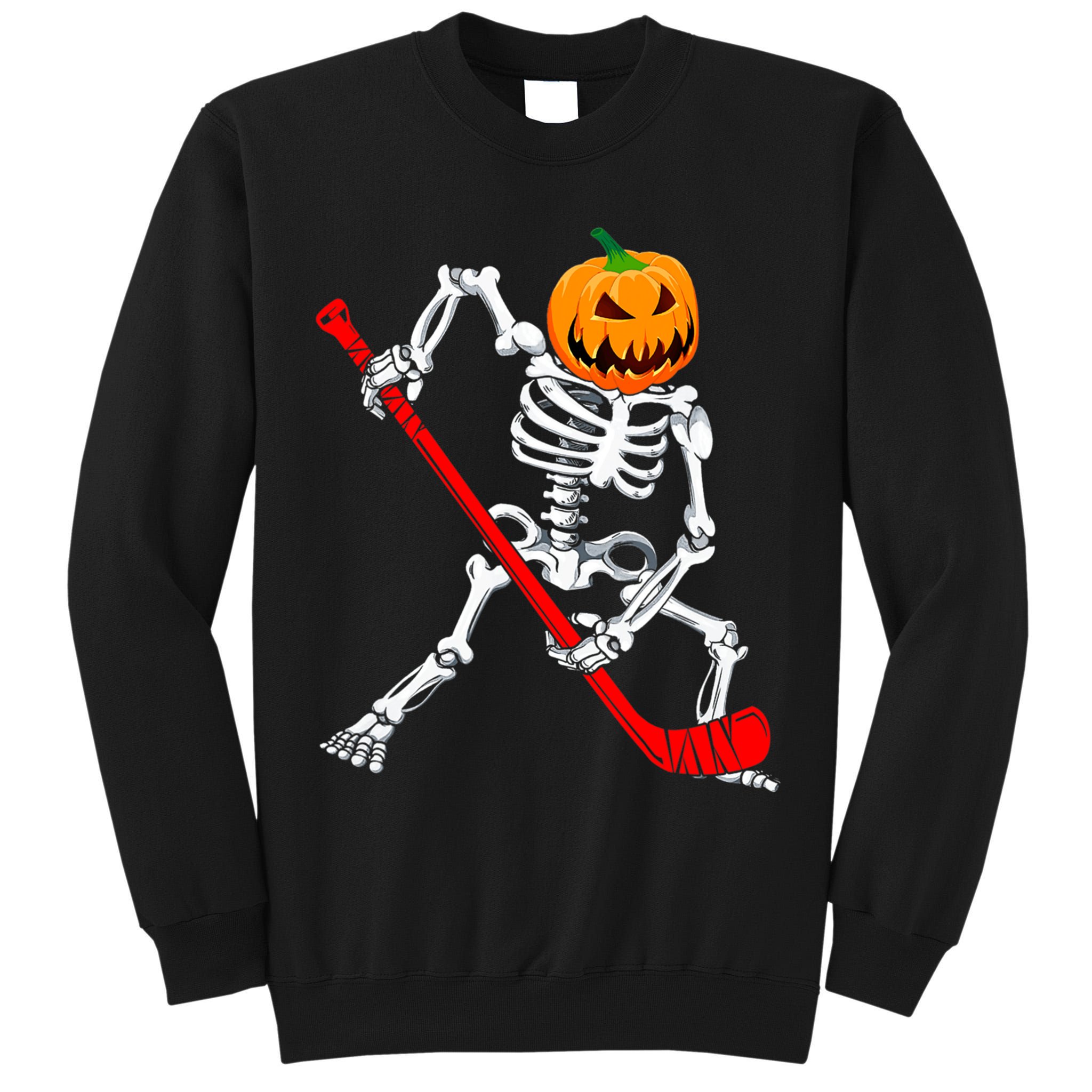 Hockey Player Skeleton Halloween Pumkin Costume For Boy Tall Sweatshirt