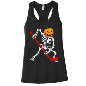 Hockey Player Skeleton Halloween Pumkin Costume For Boy Women's Racerback Tank