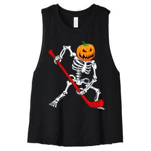 Hockey Player Skeleton Halloween Pumkin Costume For Boy Women's Racerback Cropped Tank