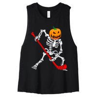 Hockey Player Skeleton Halloween Pumkin Costume For Boy Women's Racerback Cropped Tank