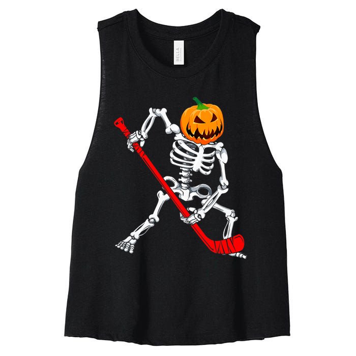 Hockey Player Skeleton Halloween Pumkin Costume For Boy Women's Racerback Cropped Tank