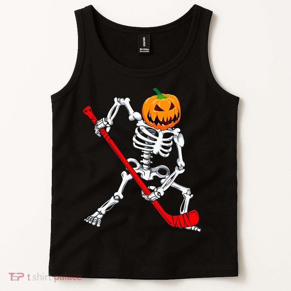 Hockey Player Skeleton Halloween Pumkin Costume For Boy Tank Top