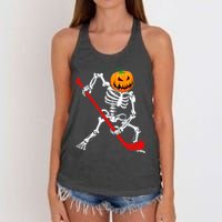 Hockey Player Skeleton Halloween Pumkin Costume For Boy Women's Knotted Racerback Tank