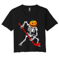 Hockey Player Skeleton Halloween Pumkin Costume For Boy Women's Crop Top Tee